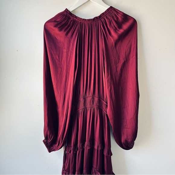 Minkpink Drawstring-Waist Peasant Dress Wine Women’s Sz S Festive Fall Romance - Picture 7 of 15